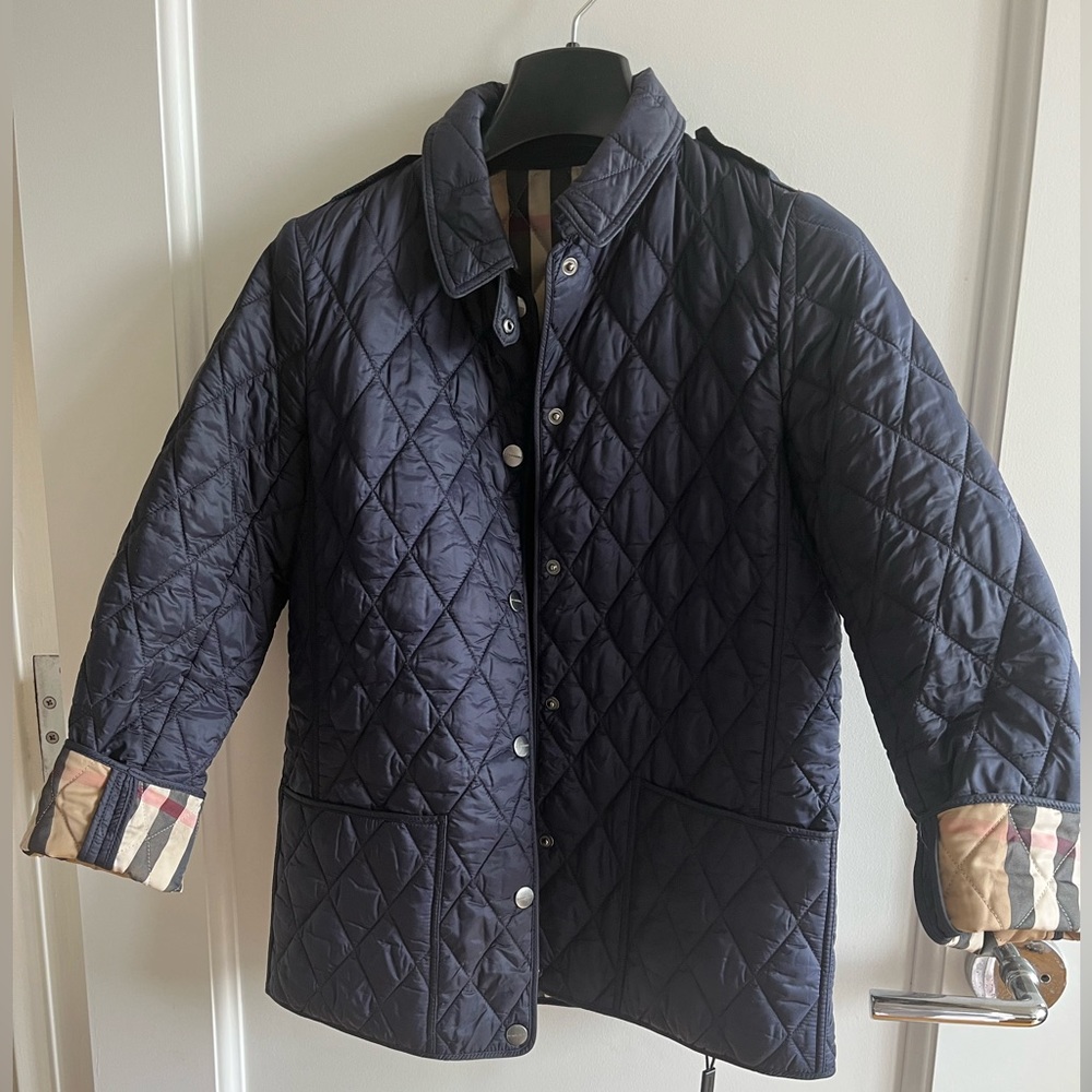 Burberry diamond quilted navy jacket